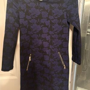 Guess Black and Blue Floral Long Sleeve Dress